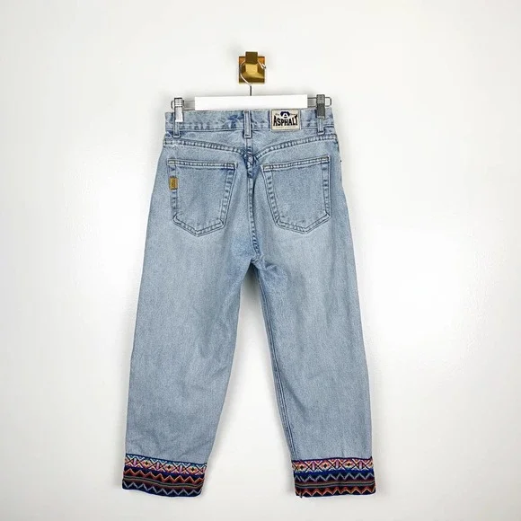 Vintage High Waisted Cropped Embroidered Hem Jeans - Picture 8 of 10